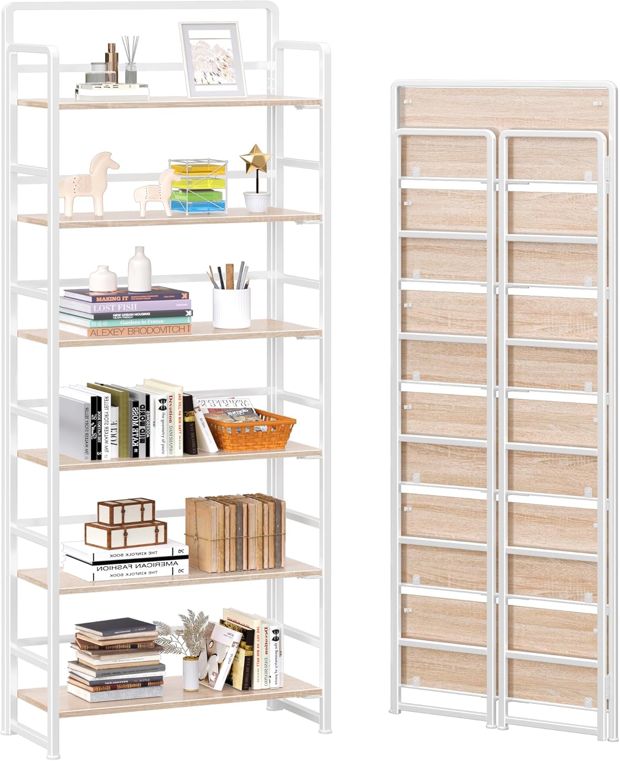 4NM No Assembly 6 Tiers Folding Bookshelf for Home Office