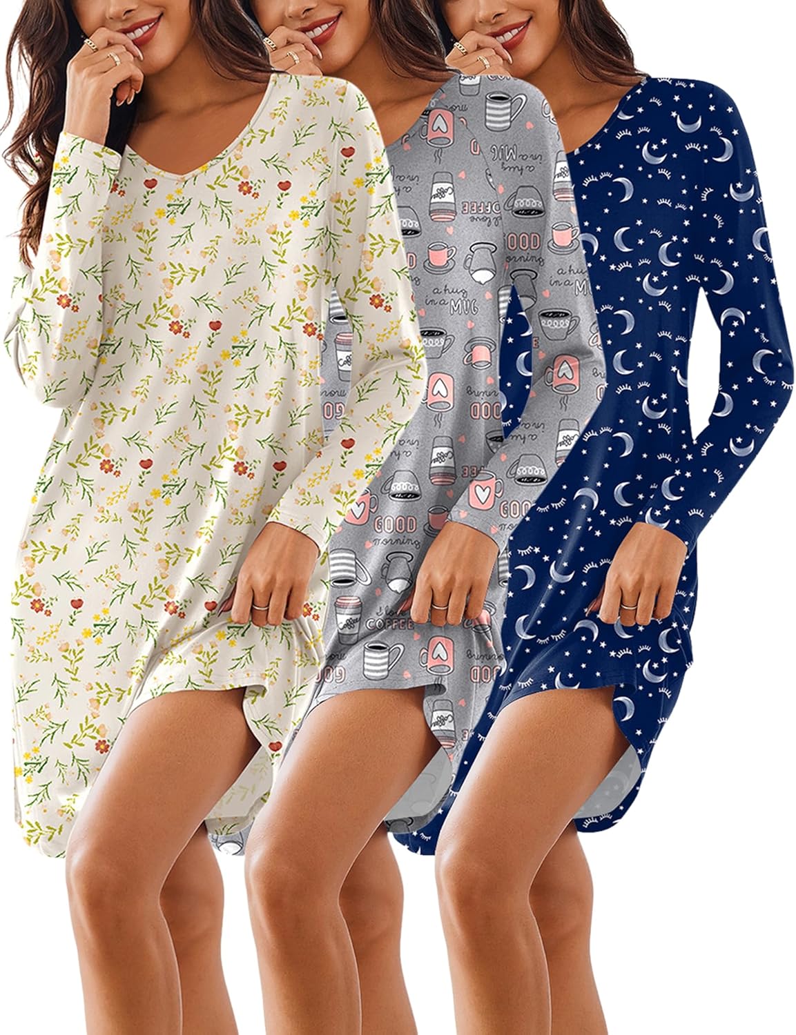 Ekouaer 3 Pack Women's Nightgowns for Comfy Sleepwear Bliss