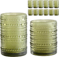 Vintage Hobnail Glassware Set of 12 Green 12oz & 15oz - Retro