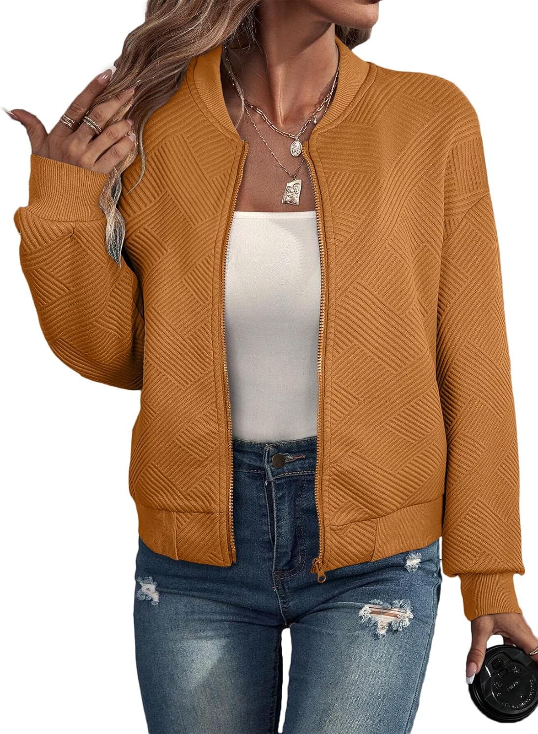 EVALESS Womens Bomber Jacket Coat for Casual Fall Fashion
