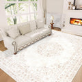 5x7 Area Rug for Living Room - Washable Vintage Distressed Beige