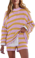 Womens Oversized Lounge Set 2 Piece Striped Sweater Pajama Set - Cozy
