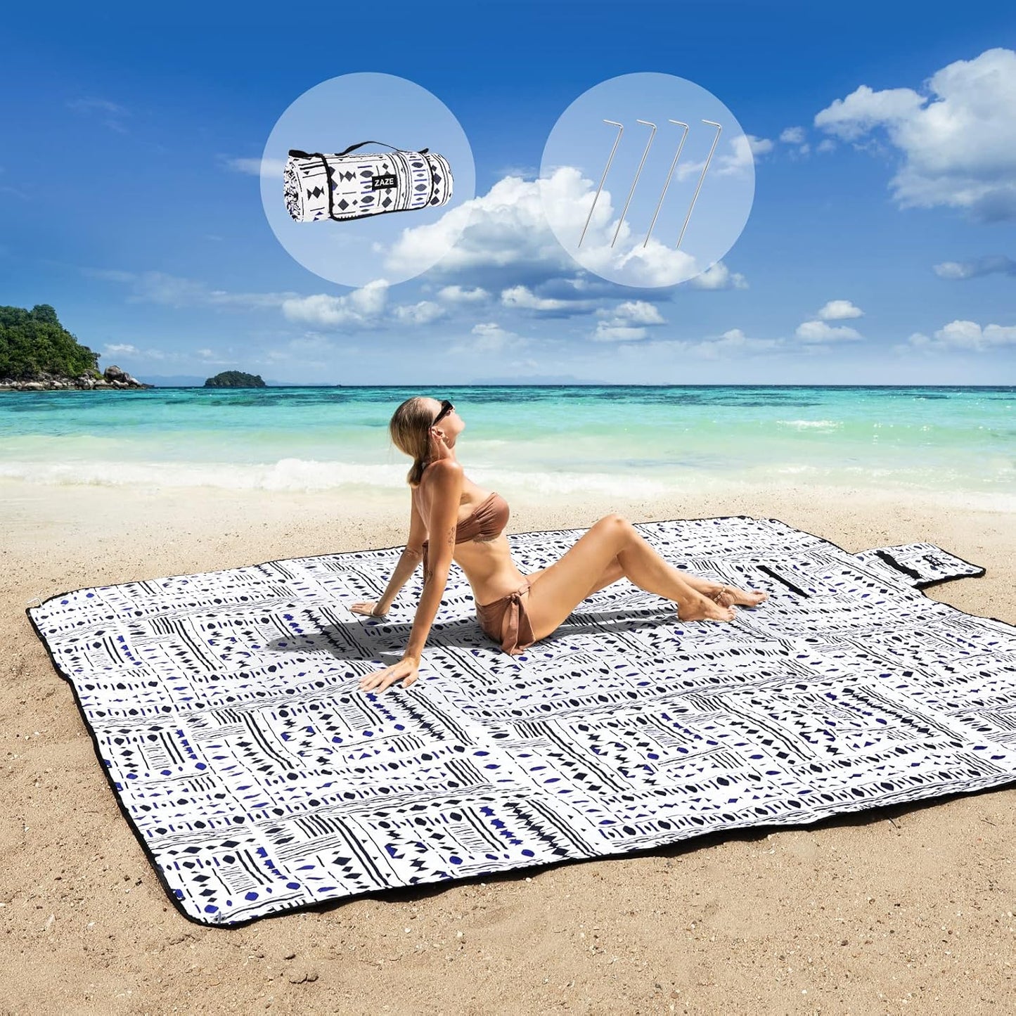 ZAZE Picnic Blanket Oversized Waterproof Sandproof Mat for Outdoors