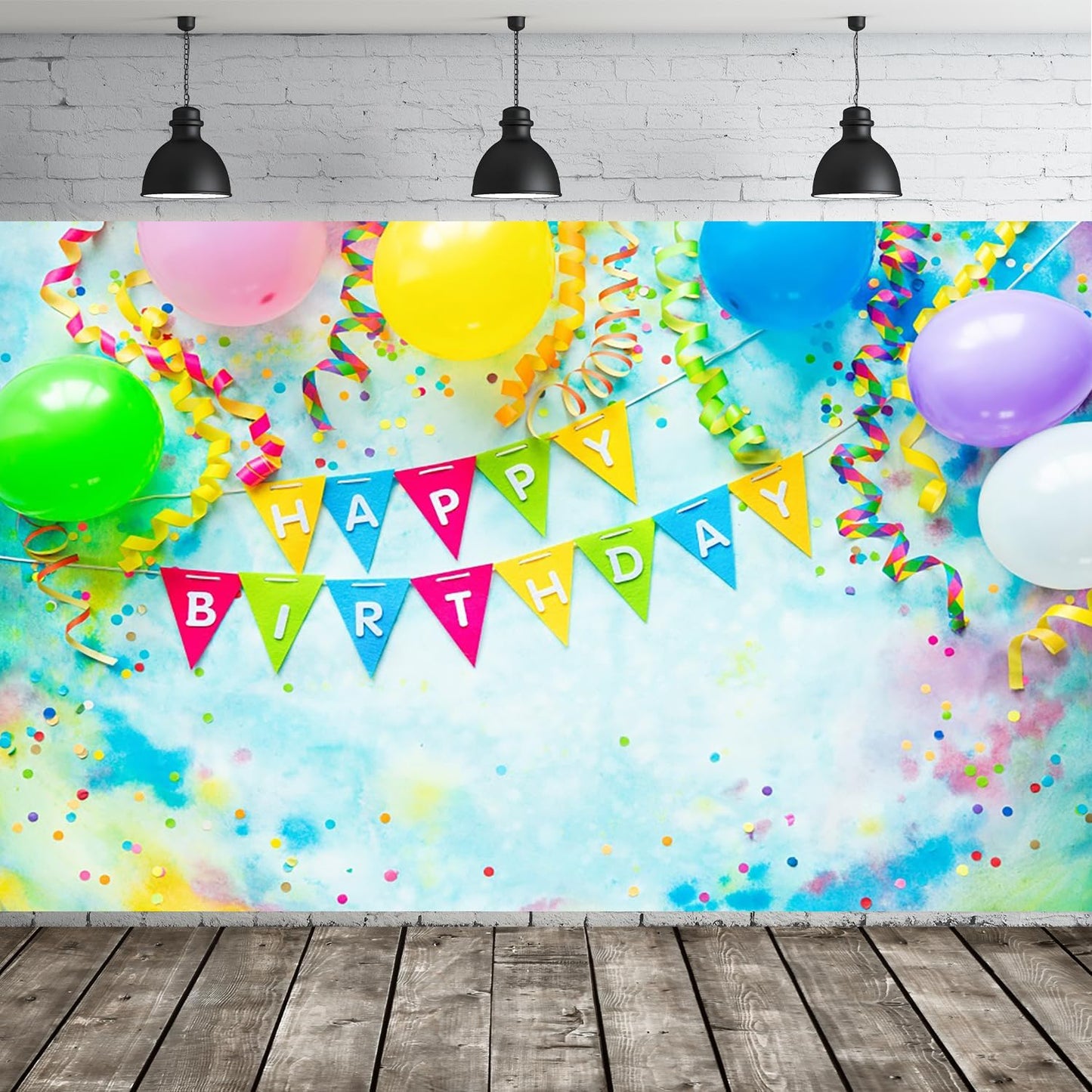10x8ft Happy Birthday Backdrop for Colorful Balloon Decor