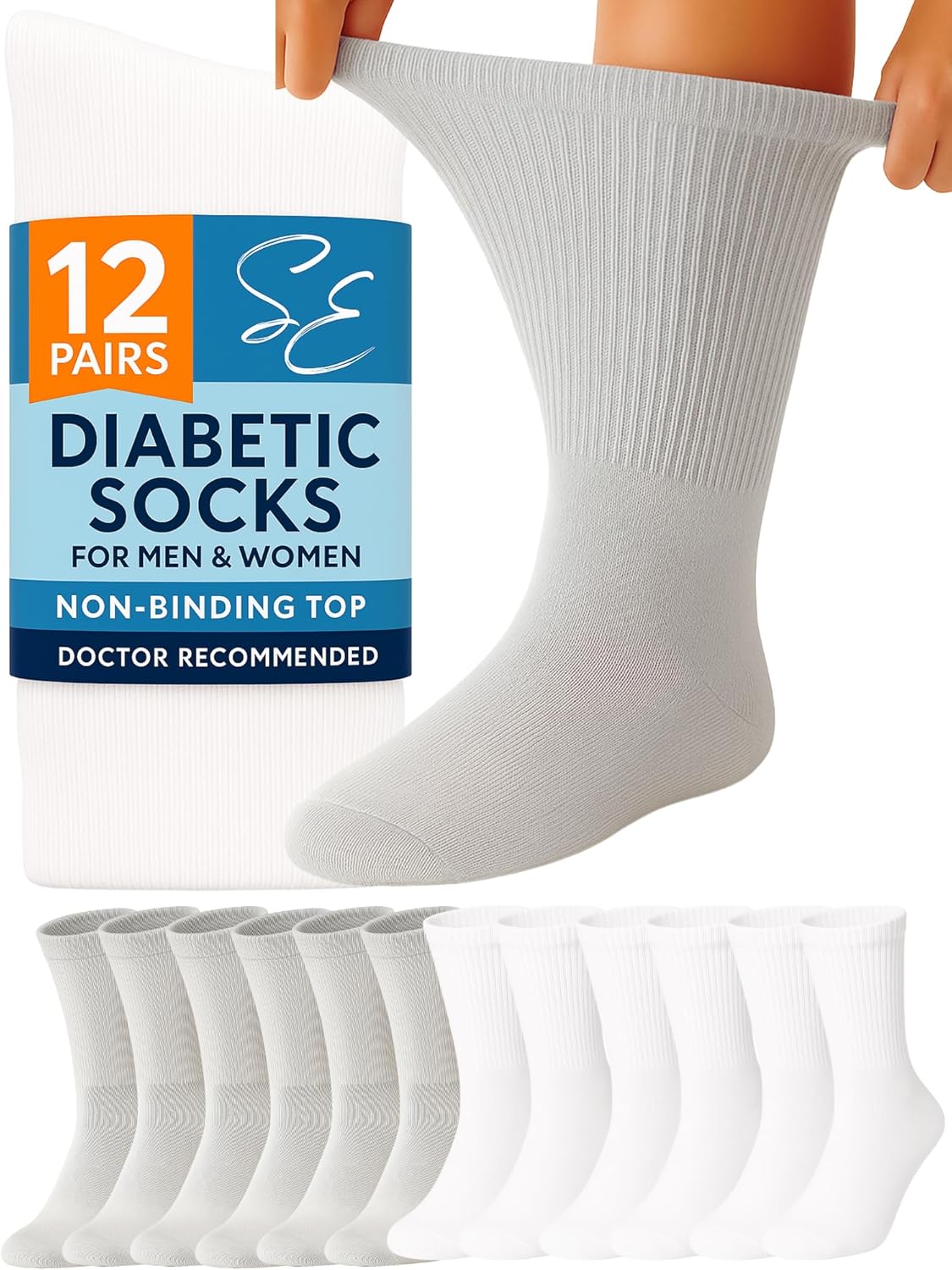 Special Essentials Diabetic Socks for Men & Women - 12 Pairs