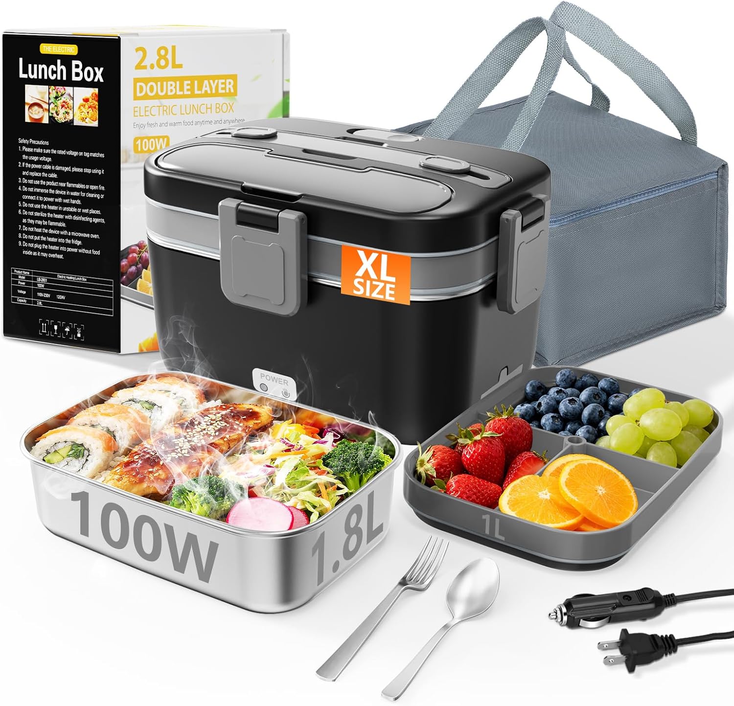 Electric Lunch Box for Adults - 2.8L Double Layer Design
