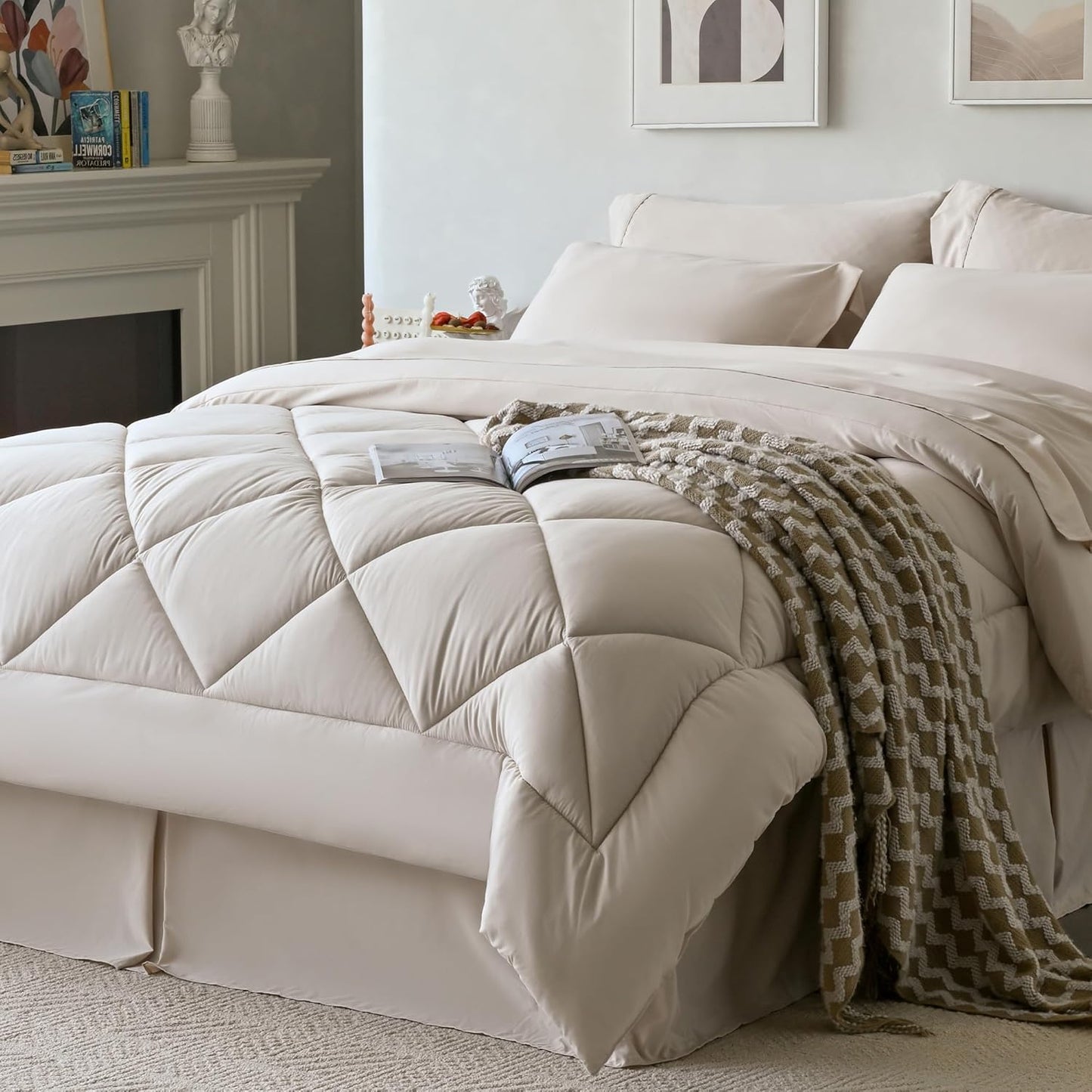 Newspin Full Comforter Set Beige - 8 Piece All Season Bedding