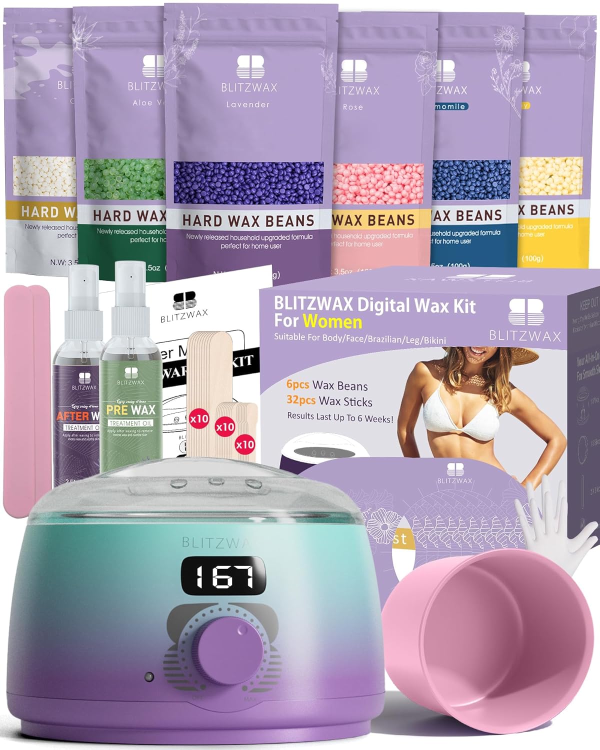 BLITZWAX Brazilian and Bikini Waxing Kit for Effortless Hair Removal