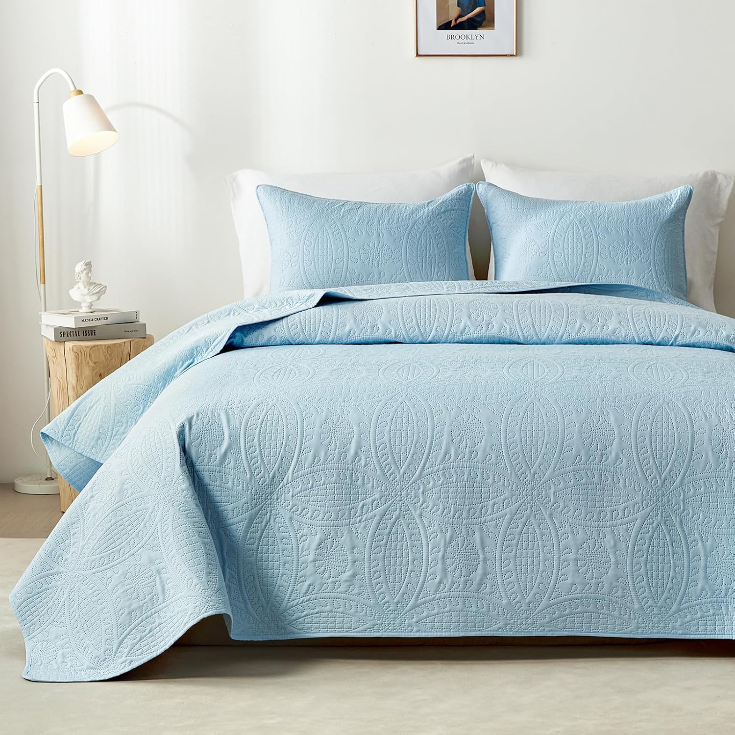 Akkialla King Quilt Bedding Set for All Seasons in Sky Blue