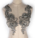 Silver handbeaded sew on Rhinestones Applique Patch pair - Luxury trim