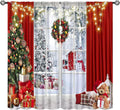 Merry Christmas Curtains Snowman Christmas Tree Window Drapes - 42in x