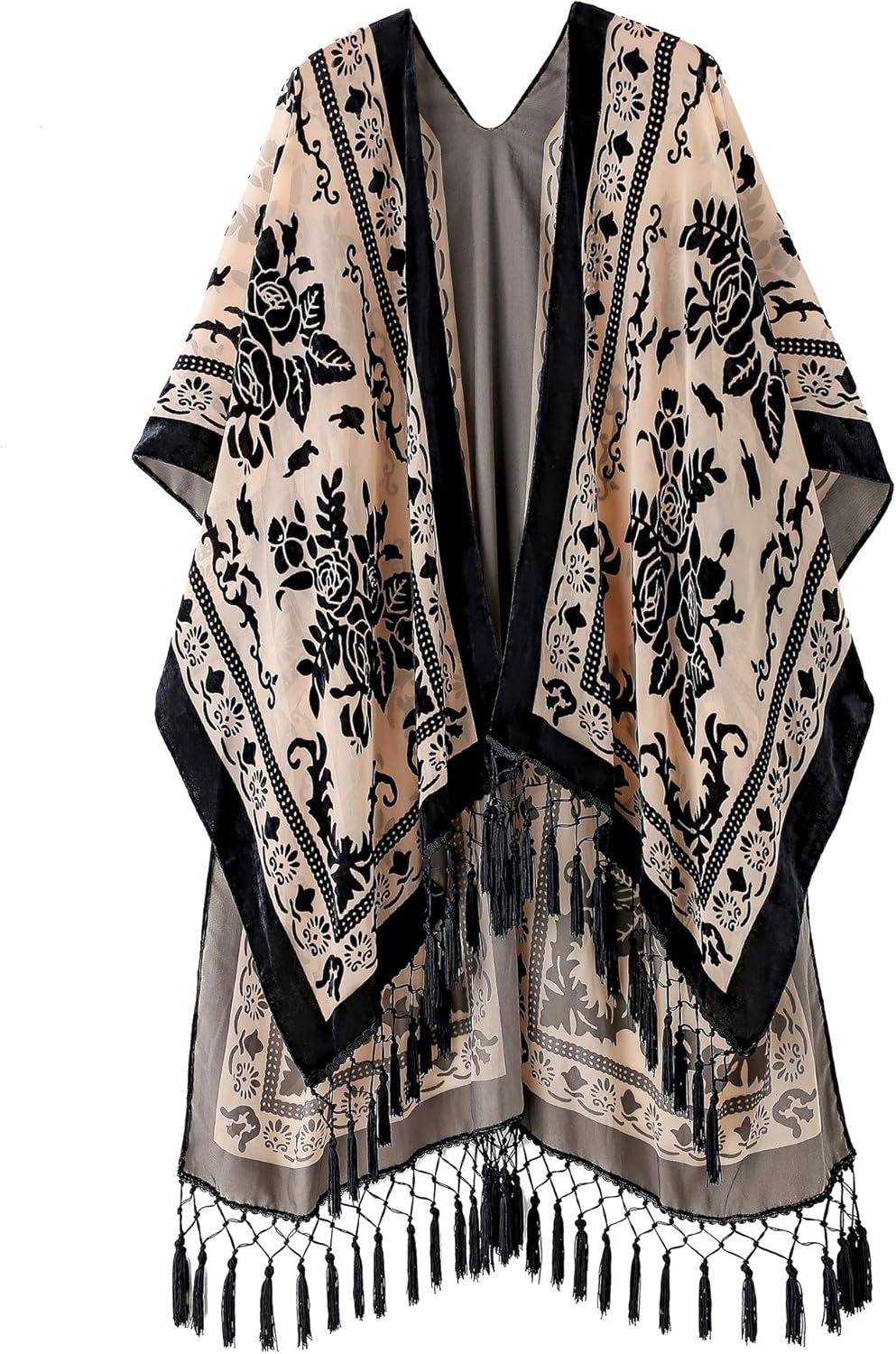 MJ SERECA Women's Burnout Velvet Kimono Long Cardigan Cover Up