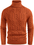 Men Turtleneck Sweater Slim Fit Cable Knit Mock Neck - Warm, Stretchy