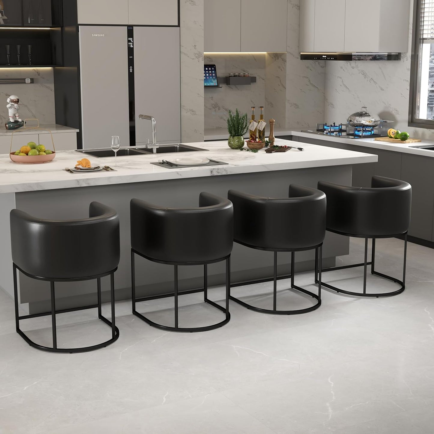 Modern PU Leather Bar Stools Set of 4 for Stylish Dining
