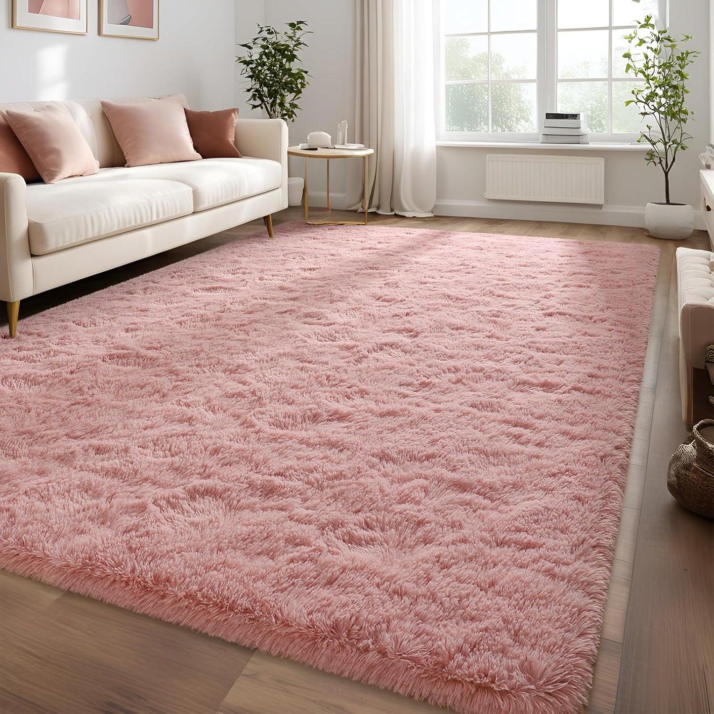 Soft Pink Rugs for Bedroom - Fluffy 5x7 Modern Area Carpets