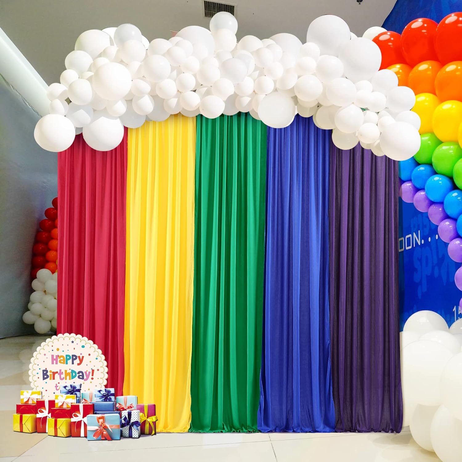 Rainbow Backdrop Curtains for Unicorn Birthday Party Decor