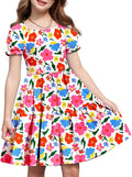 Arshiner Girls Summer Dress Tie Back Short Sleeve Square Neck Tiered