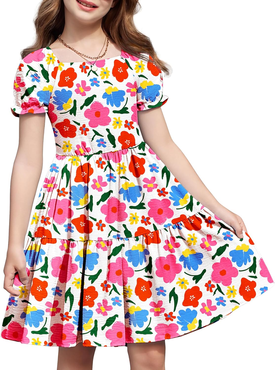 Arshiner Girls Summer Dress with Tie Back and Pockets for Fun