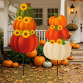 Suzile 2 Pcs Fall Garden Pumpkin Stakes - Large Outdoor Yard Signs