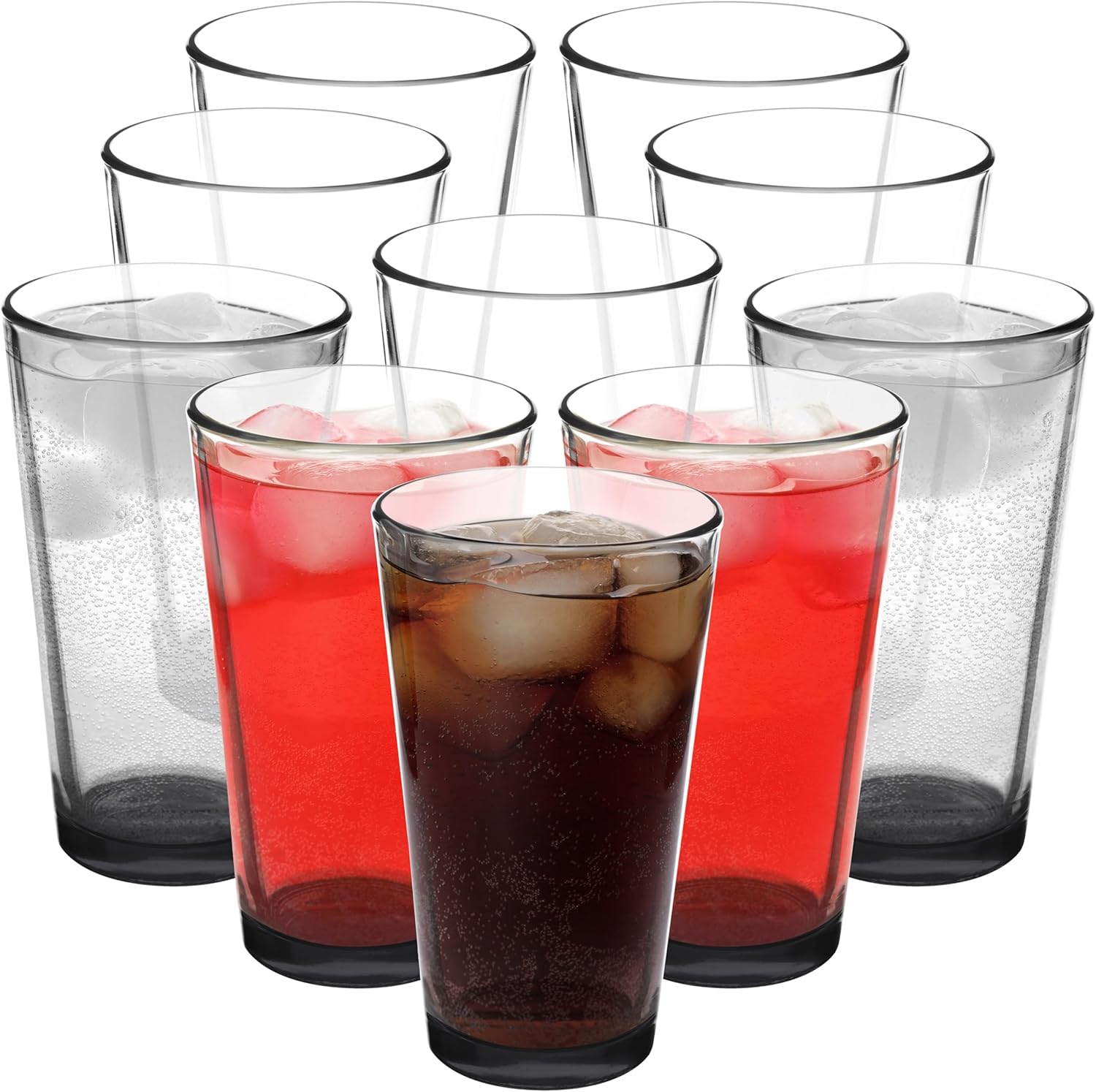 16 oz Beer Pint Glasses Set of 10 - Heavy Duty Glassware