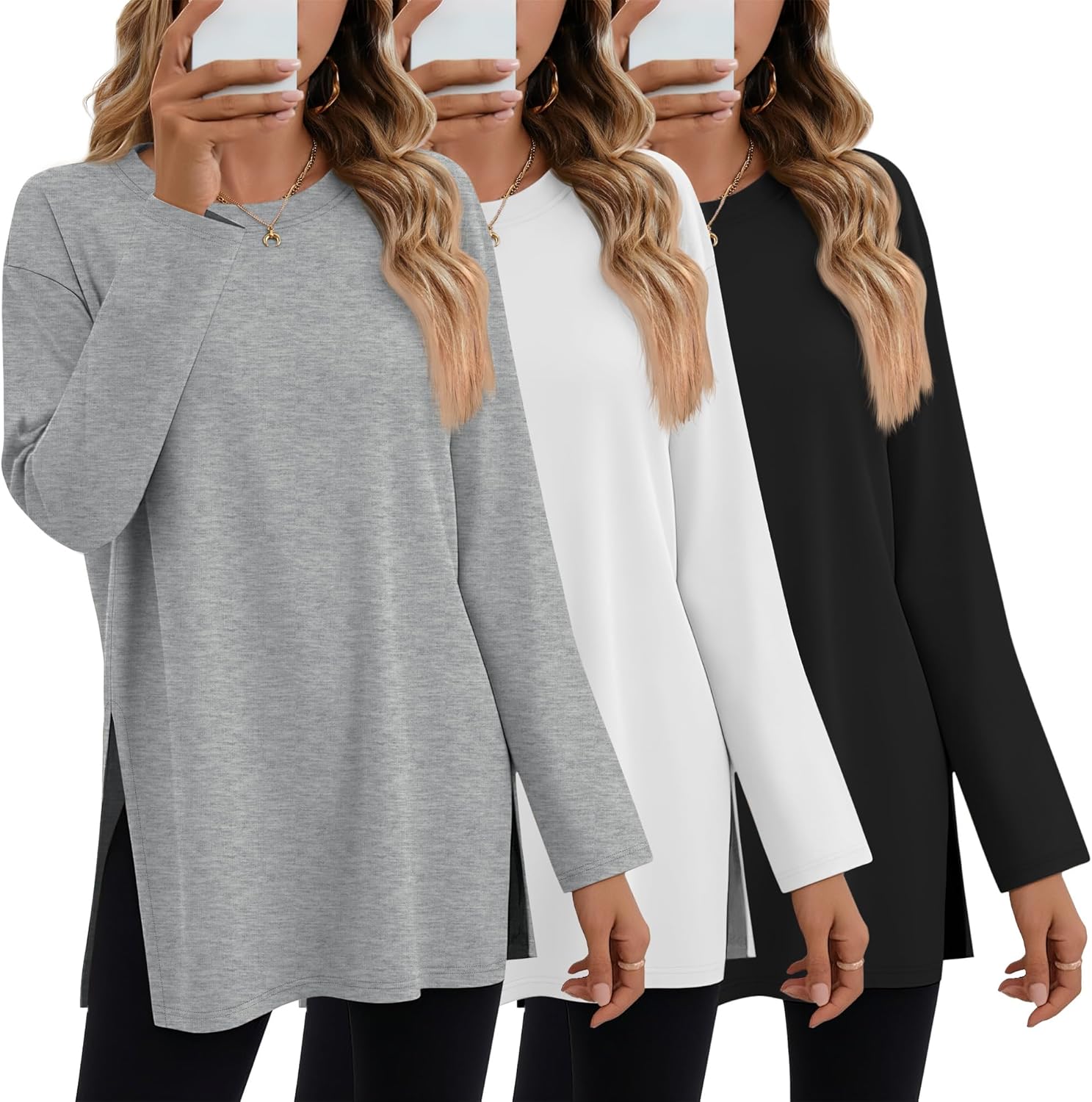 Huukeay Oversized Long Sleeve Shirts for Women - 3 Pack Set