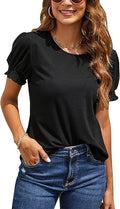 Blooming Jelly Womens Trendy Summer Casual Top Cute Puff Sleeve Ruffle