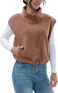 Women's Sherpa Crop Fleece Vest Full Zip Stand Collar - Warm Fit
