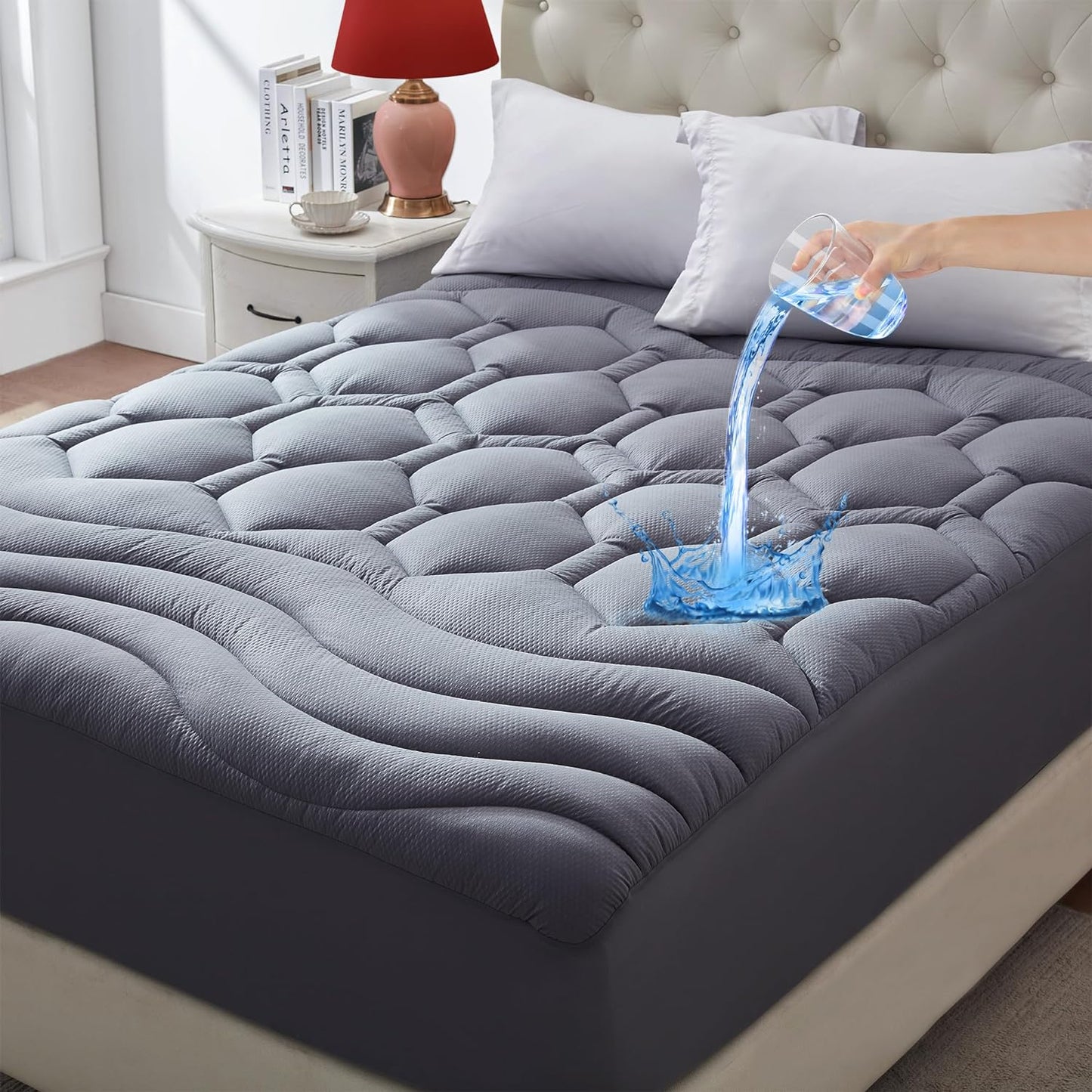 California King Mattress Pad with Quilted Fitted Cooling Cover