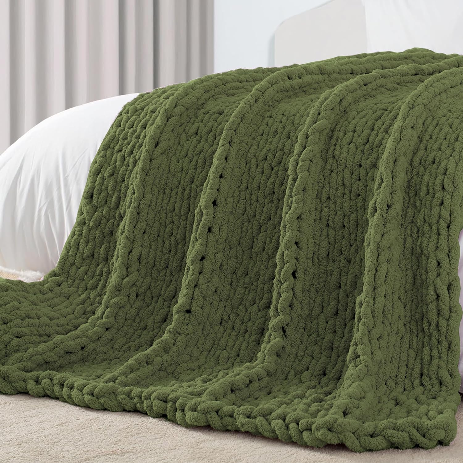 Chunky Knit Throw Blanket 50in X 60in for Cozy Autumn Evenings