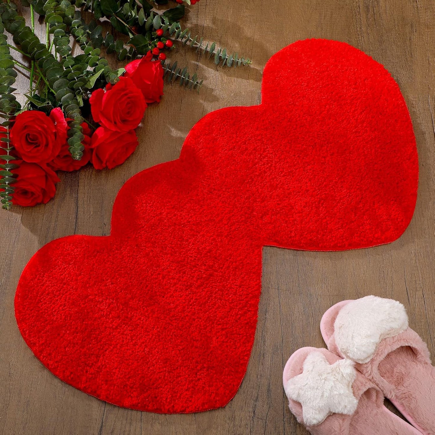 Love Is in the Air Heart Shaped Rug - Non Slip & Washable 15.75 x 31.5