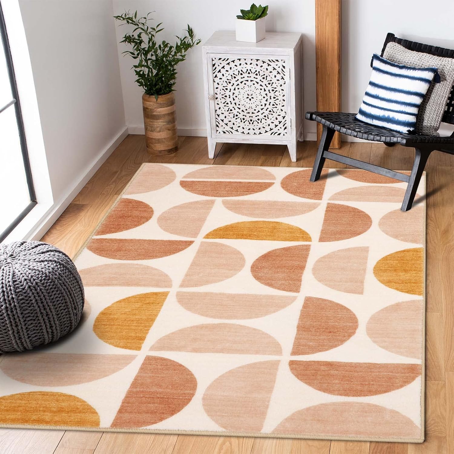 Boho Washable Rug - Non-Slip Soft 3x5 Geometric Print