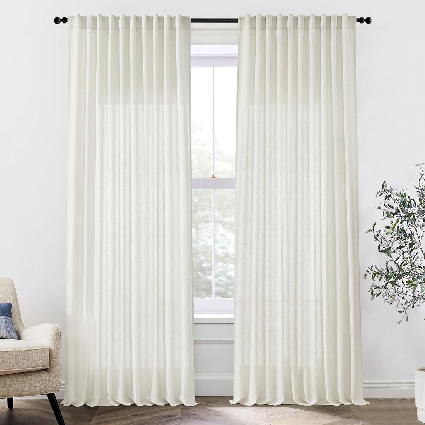 Extra Wide Pleated Sheer Curtains - 96 Inches Long