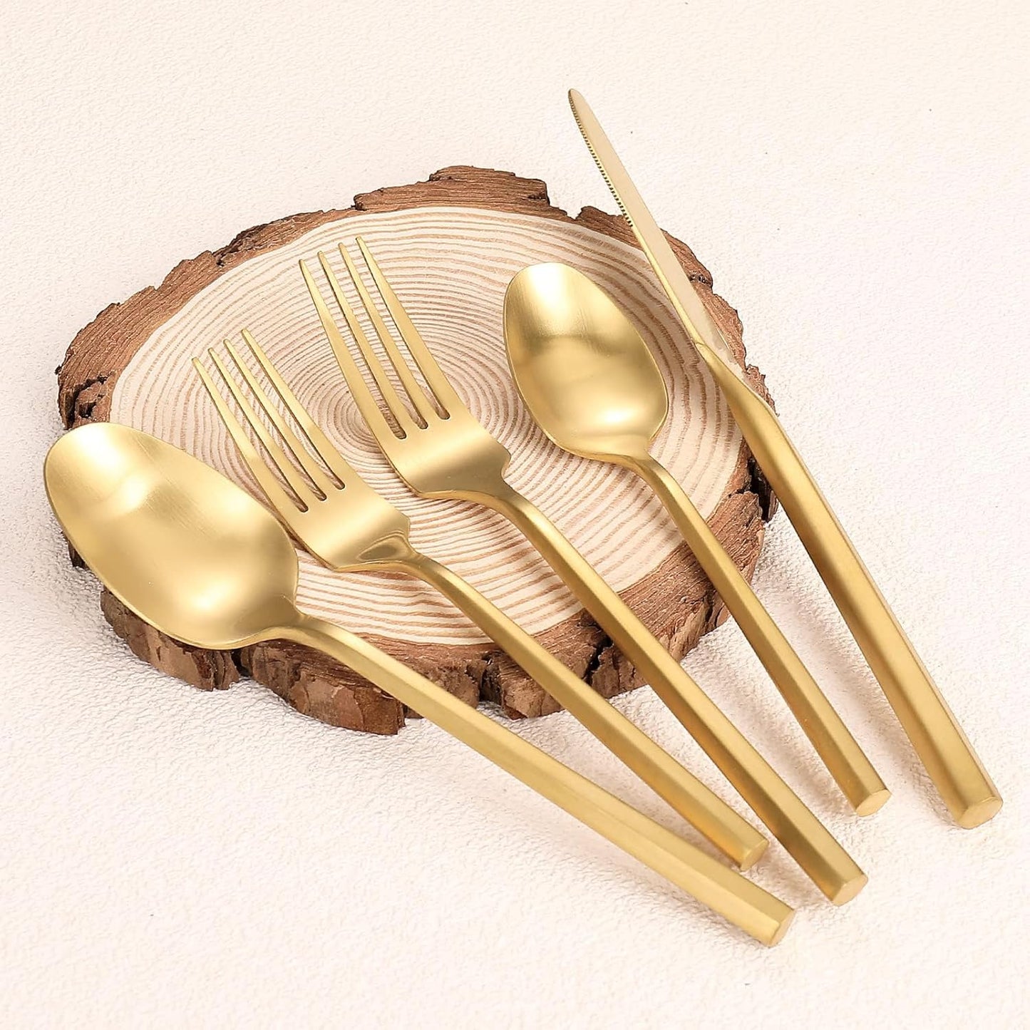 Matte Silverware Set with Hexagon Handle - 20 Piece Cutlery Set
