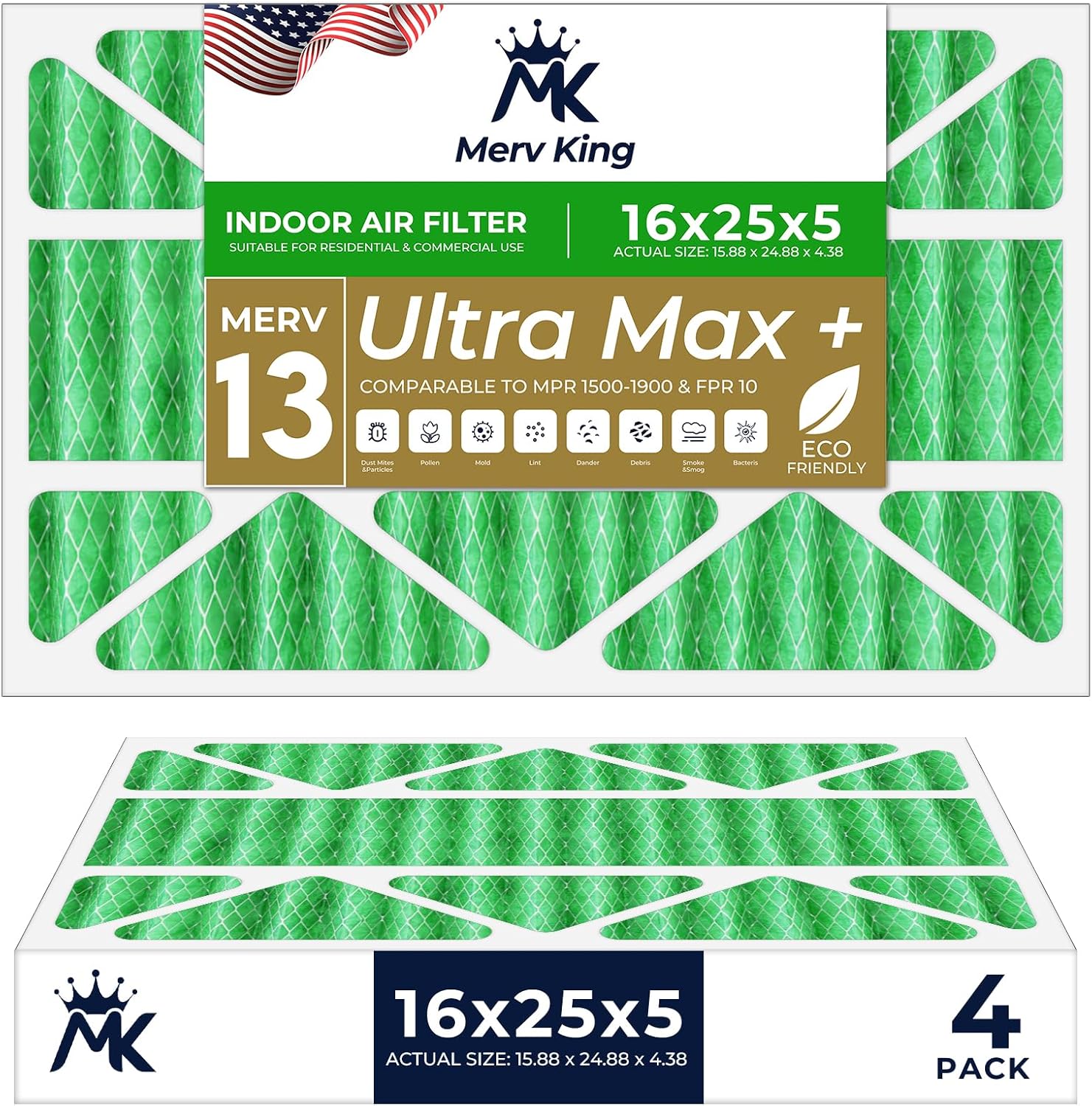 MervKing 16x25x5 Air Filter - MERV 13 for Clean Indoor Air