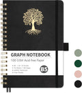 B5 Graph Paper Notebook Black Leather - 140 Pages, 5mm Grid