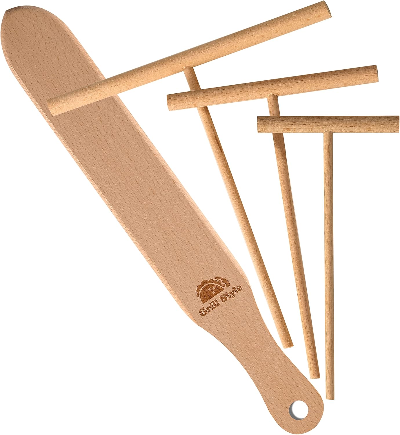 Premium Crepe Kit: 4 Sizes, Natural Wood, Pancake Tool
