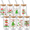 Christmas Mason Jar Cups 8-Pack 18oz Holiday Tumbler Set - Festive