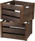 Wooden Crates 2 Pack Rustic Handmade Wood Crate with Handles - Durable