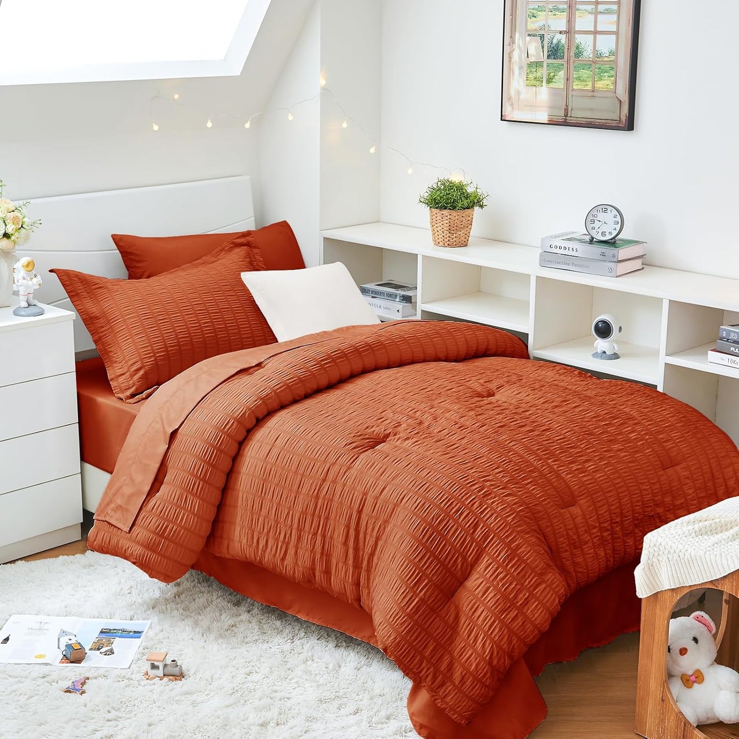 HYMOKEGE Burnt Orange Twin XL Comforter Set for All Seasons