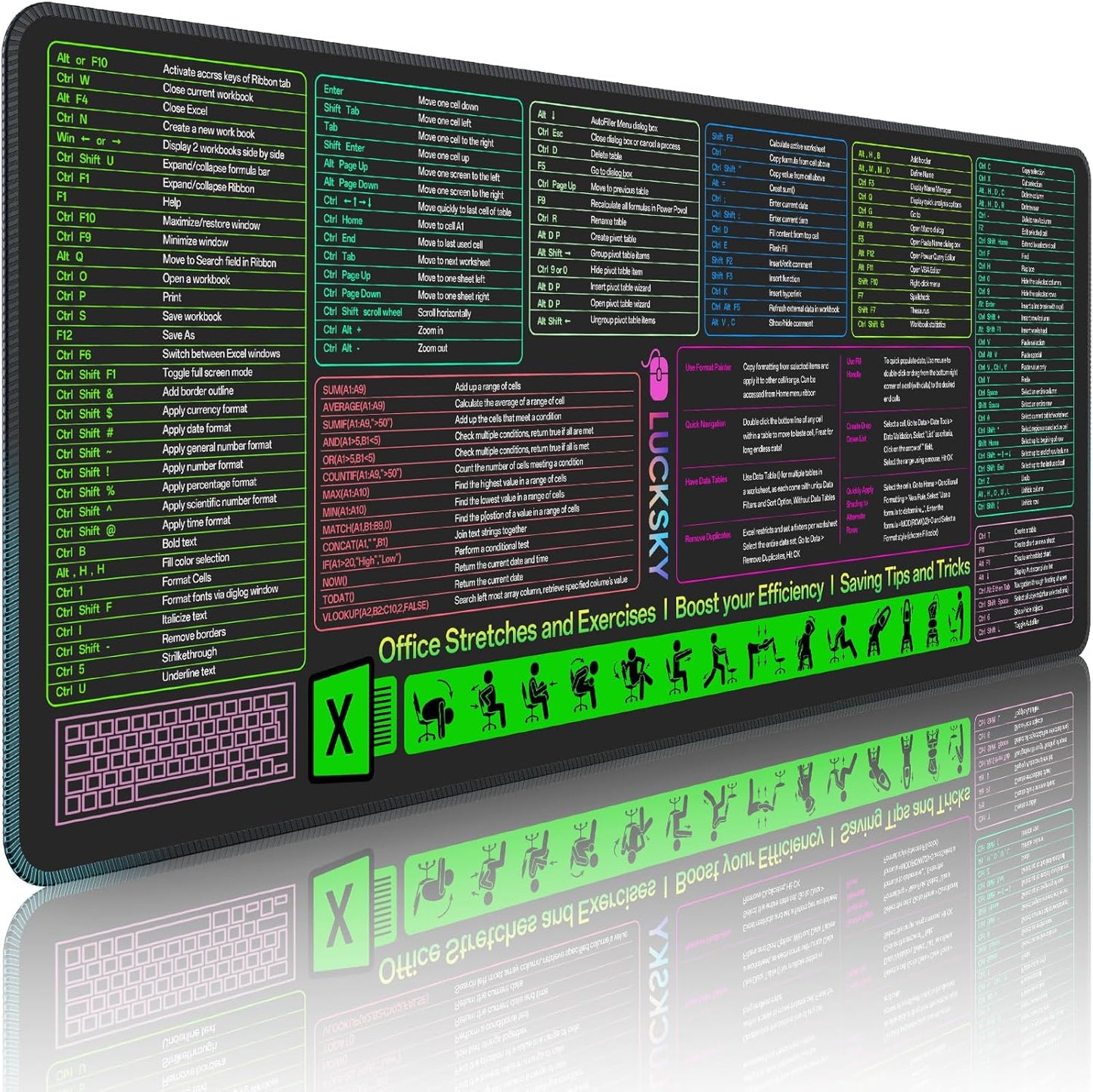 Excel Shortcuts Gaming Desk Pad - Boost Productivity! LUCKSKY