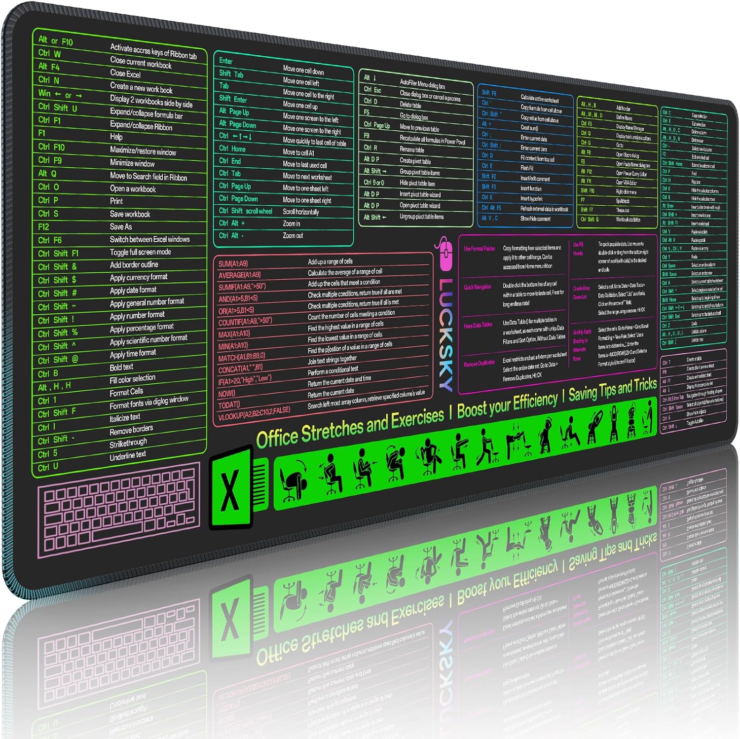 Excel Shortcuts Gaming Desk Pad - Boost Productivity! LUCKSKY