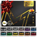 MONEGASQUE Luster Dust Edible Glitter 12 Pcs Set - Sparkling Cake