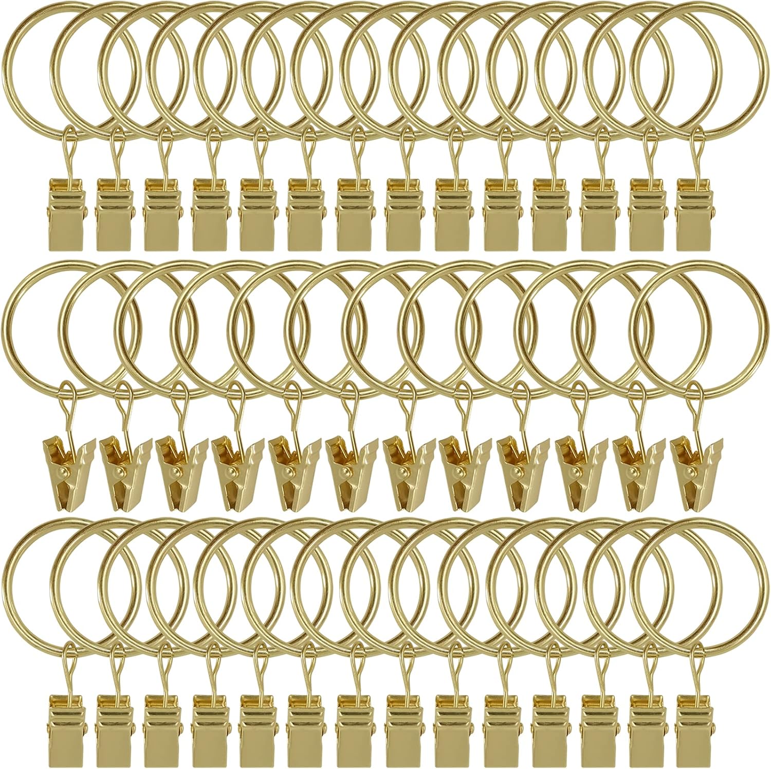 40 Pack Gold Curtain Rings with Clips - Easy Drapery Installation