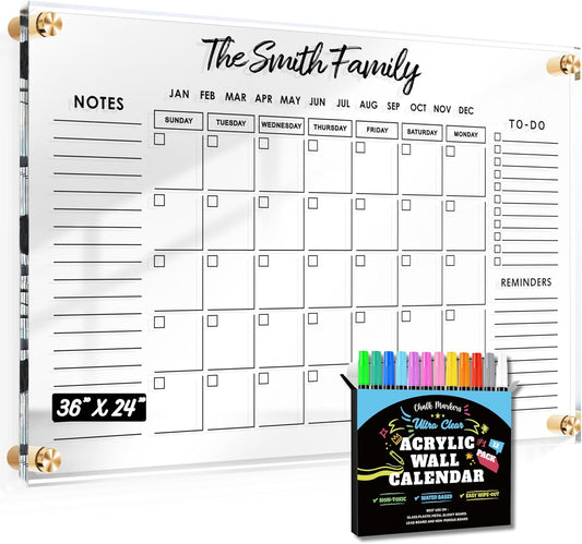 Large Oversize Crystal Clear Acrylic Wall Calendar for Home Office