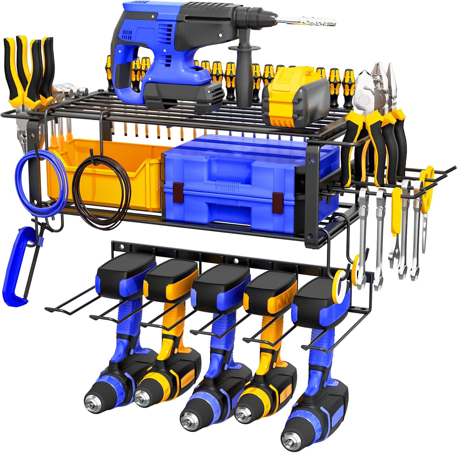 3-Layer Power Tool Organizer Rack | Heavy Duty Metal Wall Mount | Garage Storage