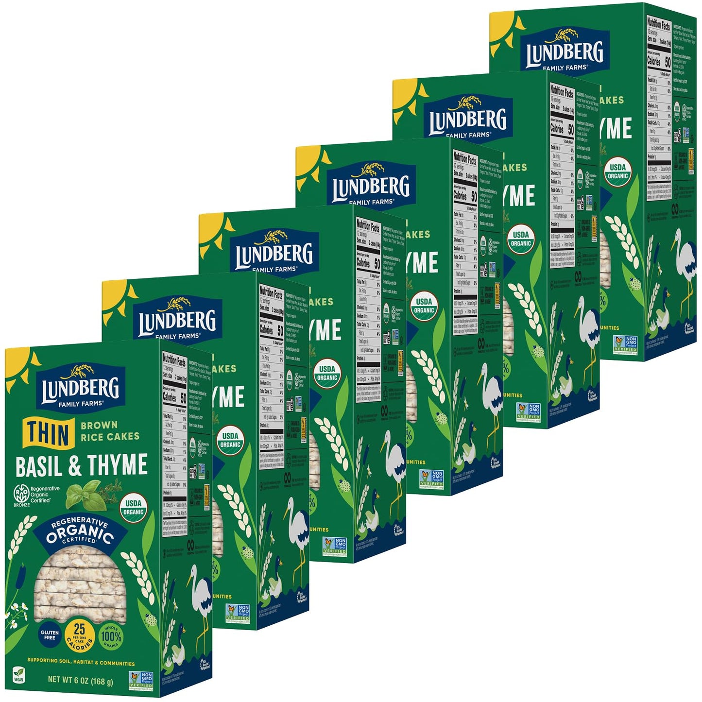 Lundberg Thin Brown Rice Cakes with Basil & Thyme, 6-Pack