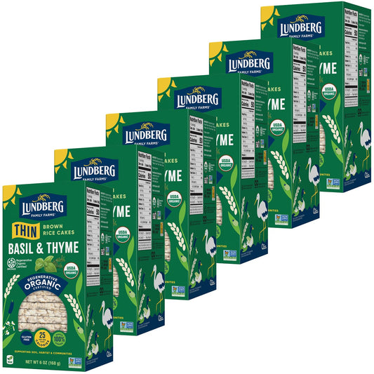 Lundberg Thin Brown Rice Cakes with Basil & Thyme, 6-Pack