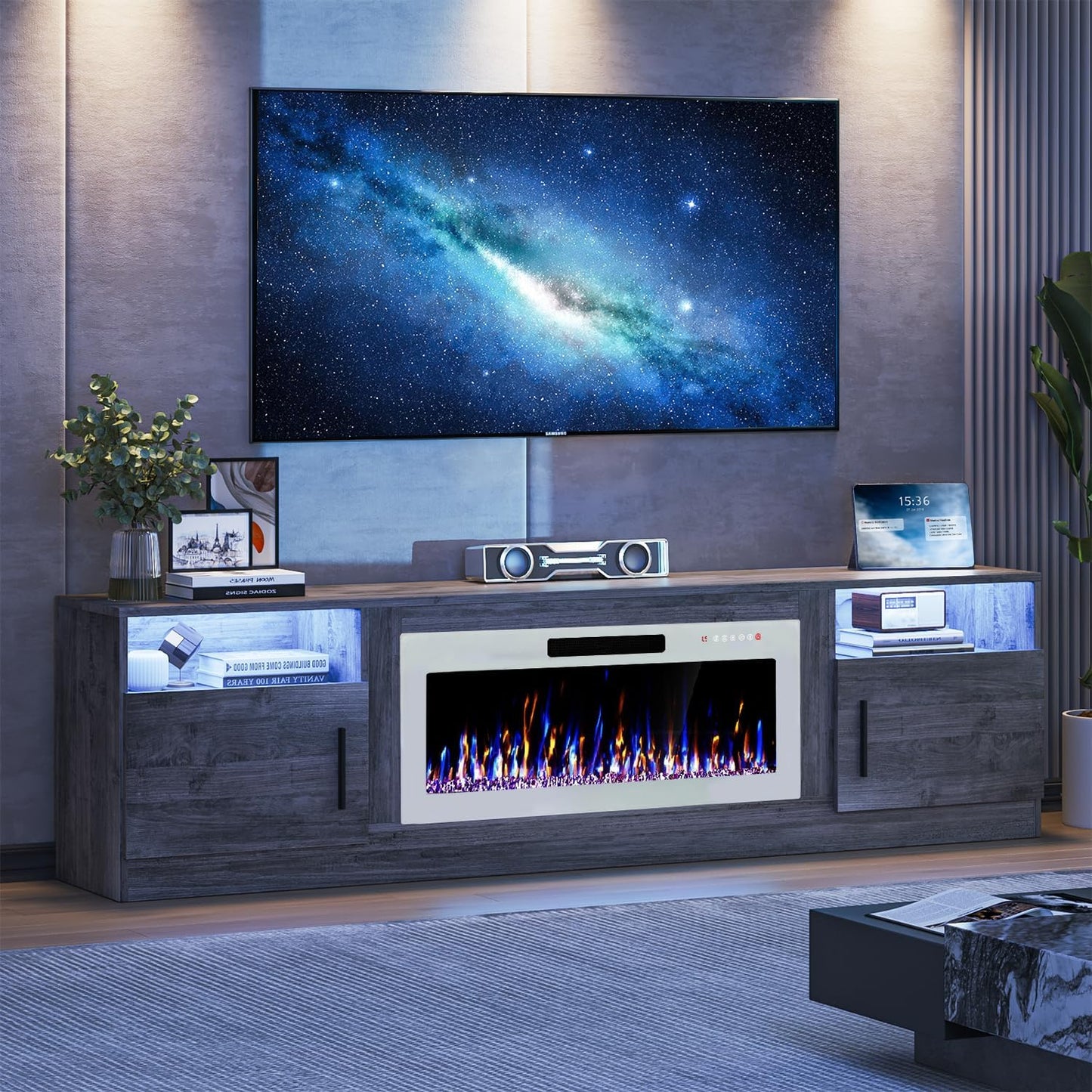 VITESSE TV Stand with Electric Fireplace for 90in TVs