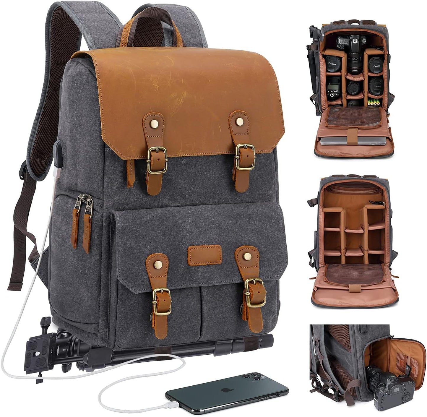JAEP Camera Backpack for Photographers - Vintage Leather Style