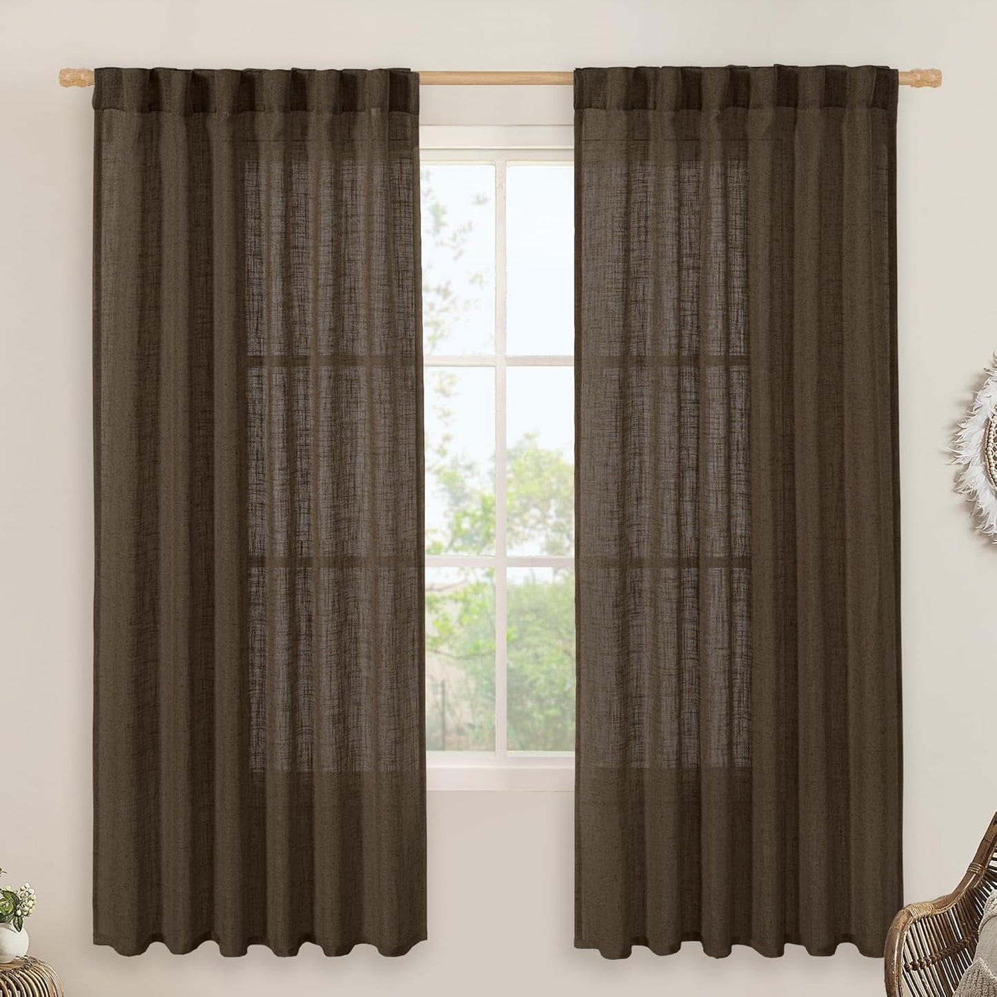 LAMIT Dark Brown 72 inch Linen Curtains for Living Room Decor